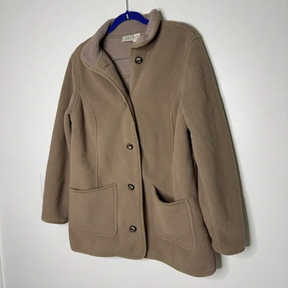 L.L. Bean Vintage Beige Fleece sherpa Outerwear barn coat - Picture 3 of 12